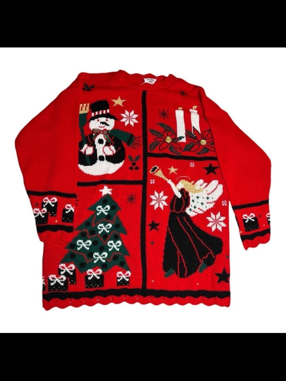 Nutcracker 90s Vintage Red Snowman Angel Christmas Sweater Ugly Christmas M